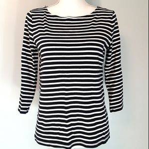 Talbots Boatneck 3/4 Sleeve Top Navy White Medium